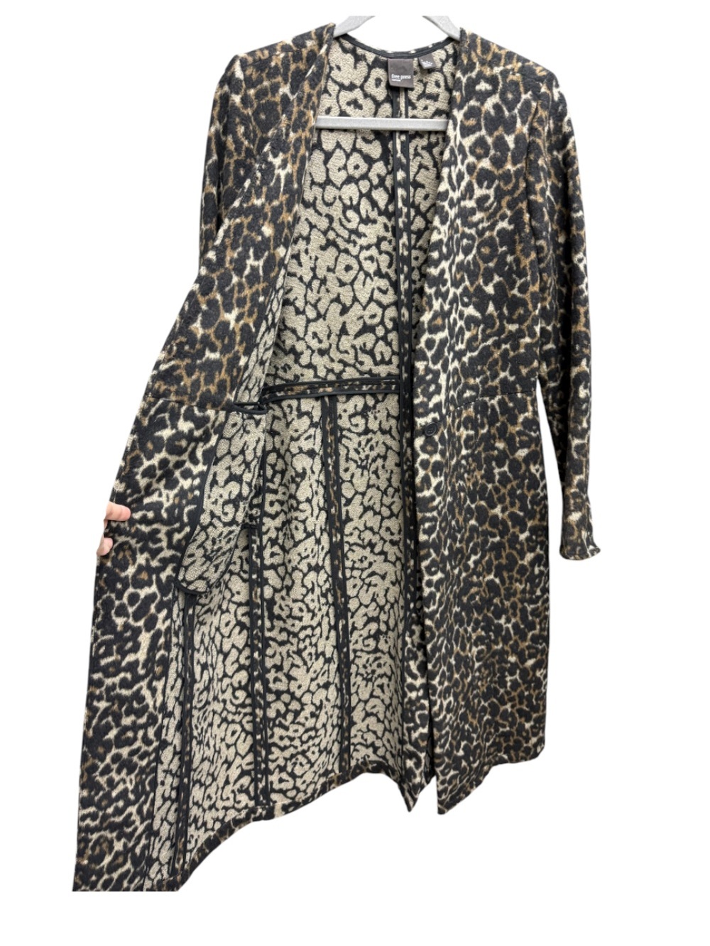 Free Press Leopard Print Long Coatigan/Duster/Jacket in Black & Brown - Picture 4 of 8